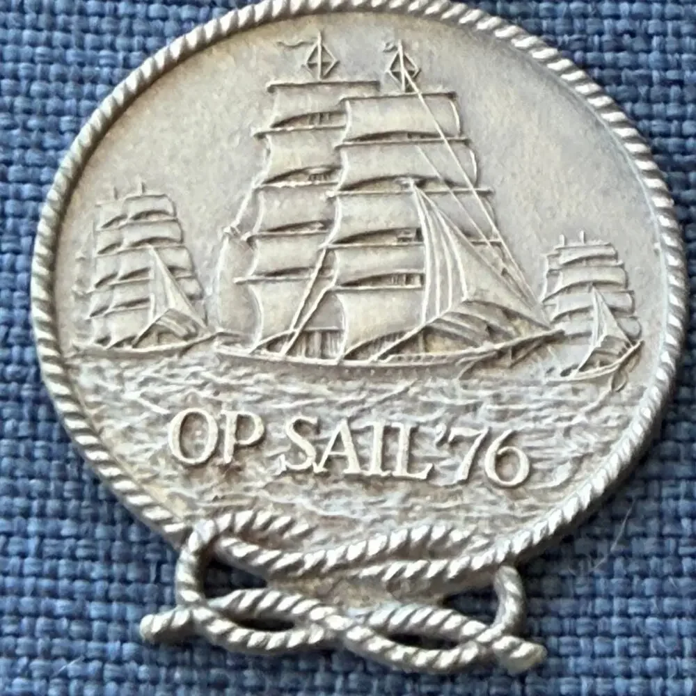 OP Sail '76 Clipper Ship Pewter Keychain Medallion Key Ring Sailing Sailboat
